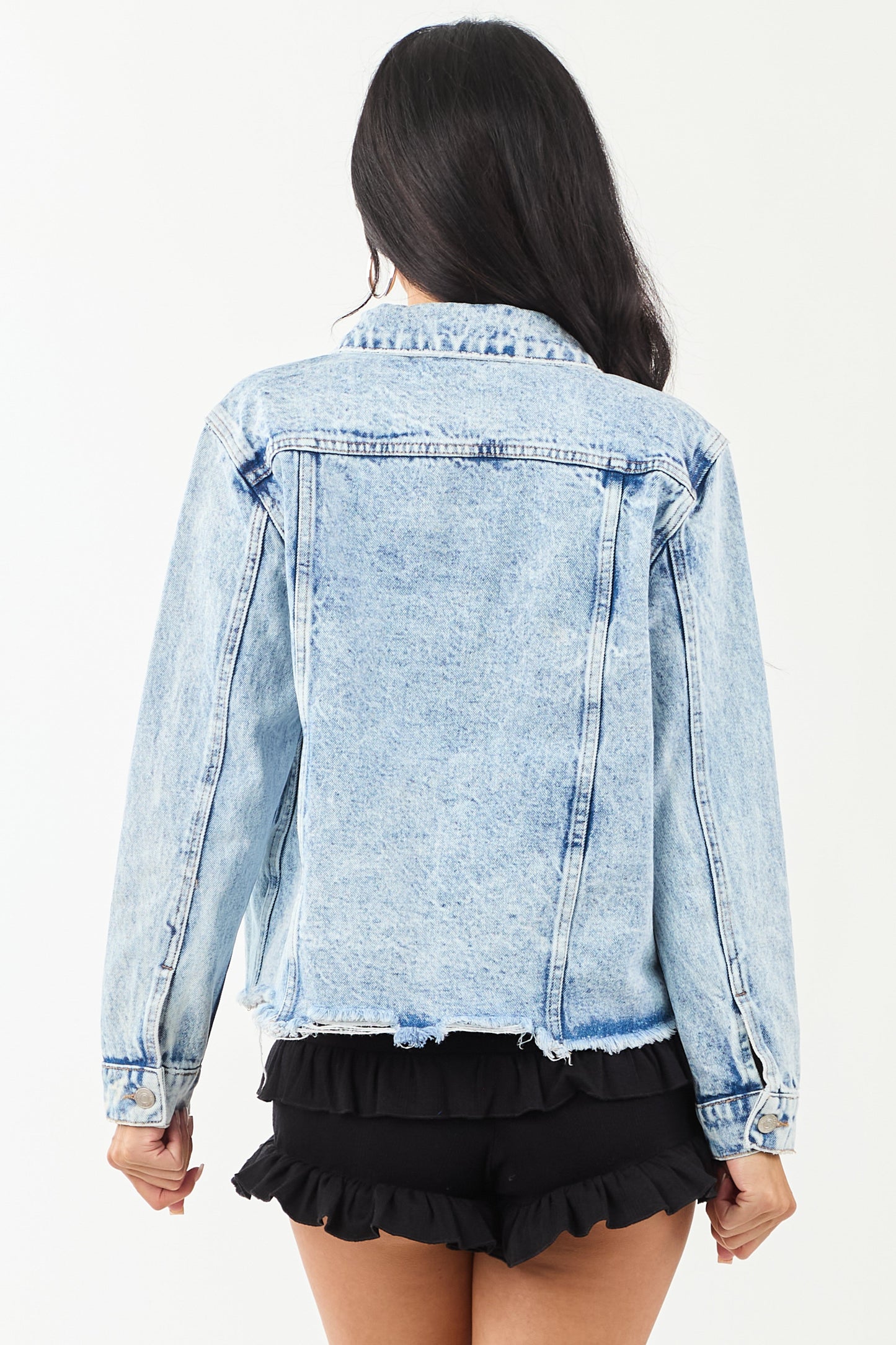 Women's Acid Wash Denim Jacket Lightweight Blue