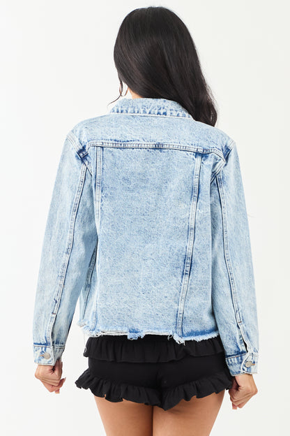 Women's Acid Wash Denim Jacket Lightweight Blue