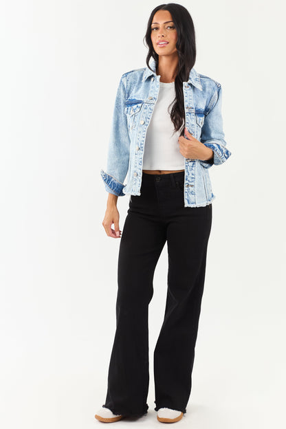 Women's Acid Wash Denim Jacket Lightweight Blue