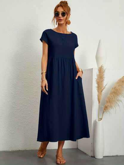 Women's Short Sleeve Round Neck Midi Dress