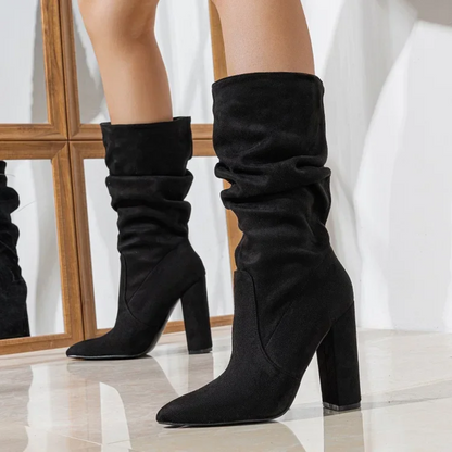 Women's Mid Calf Boots Gathered Shaft