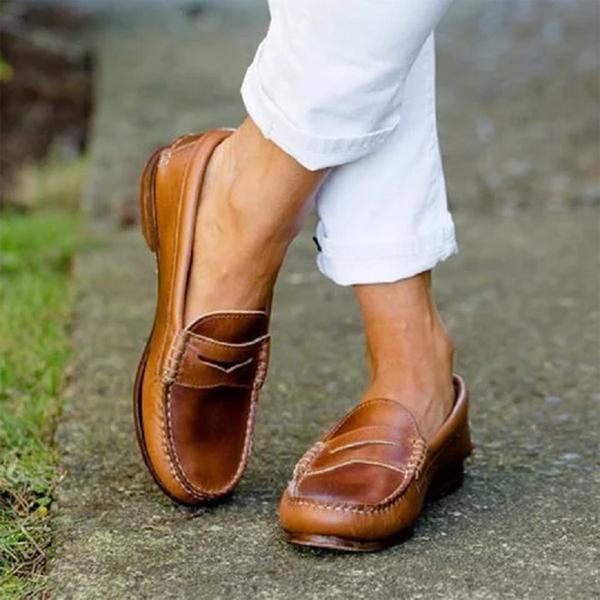 Women's Moc Toe Slip-On Loafers Comfortable Leather - Vonnera