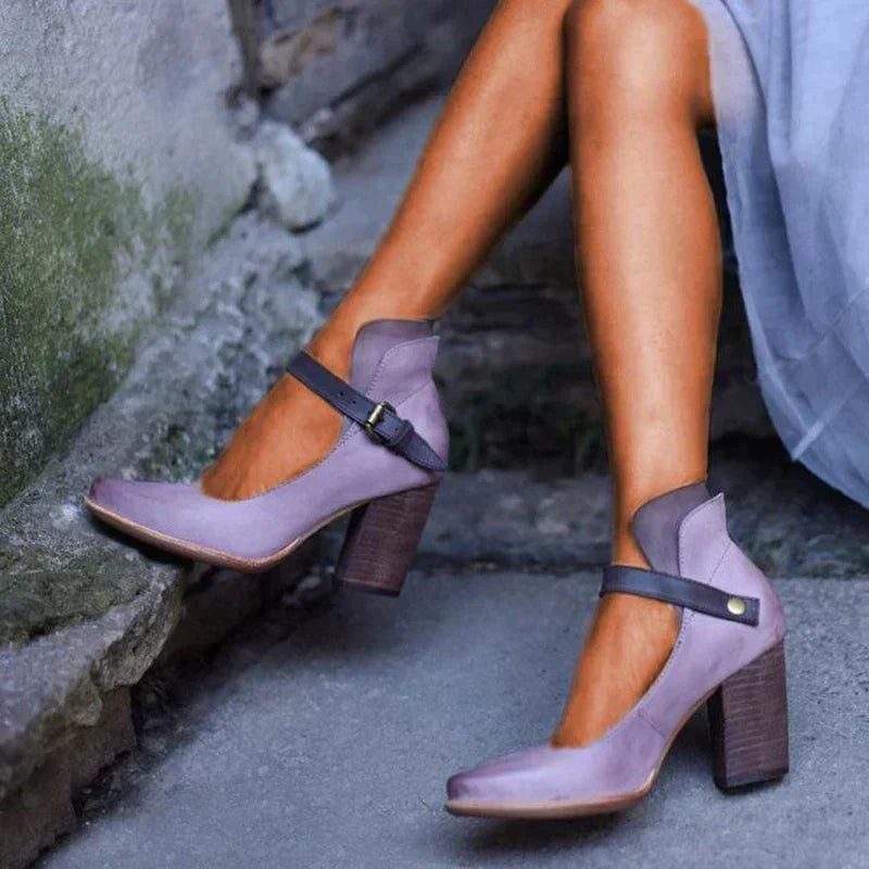 Women's Ankle Strap Block Heels Buckle Closure - Vonnera