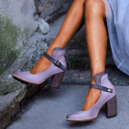 Women's Ankle Strap Block Heels Buckle Closure - Vonnera