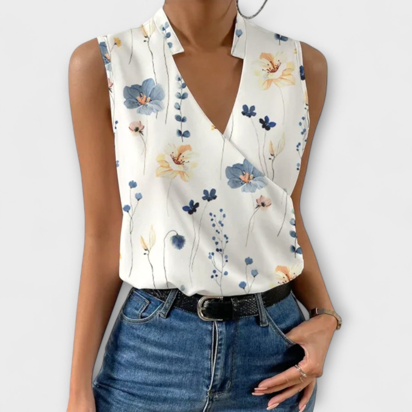 Women's V-Neck Wrap Sleeveless Blouse