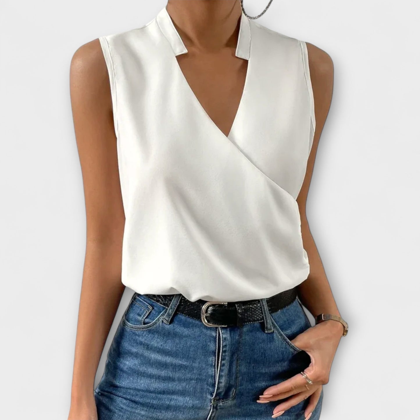 Women's V-Neck Wrap Sleeveless Blouse - Vonnera