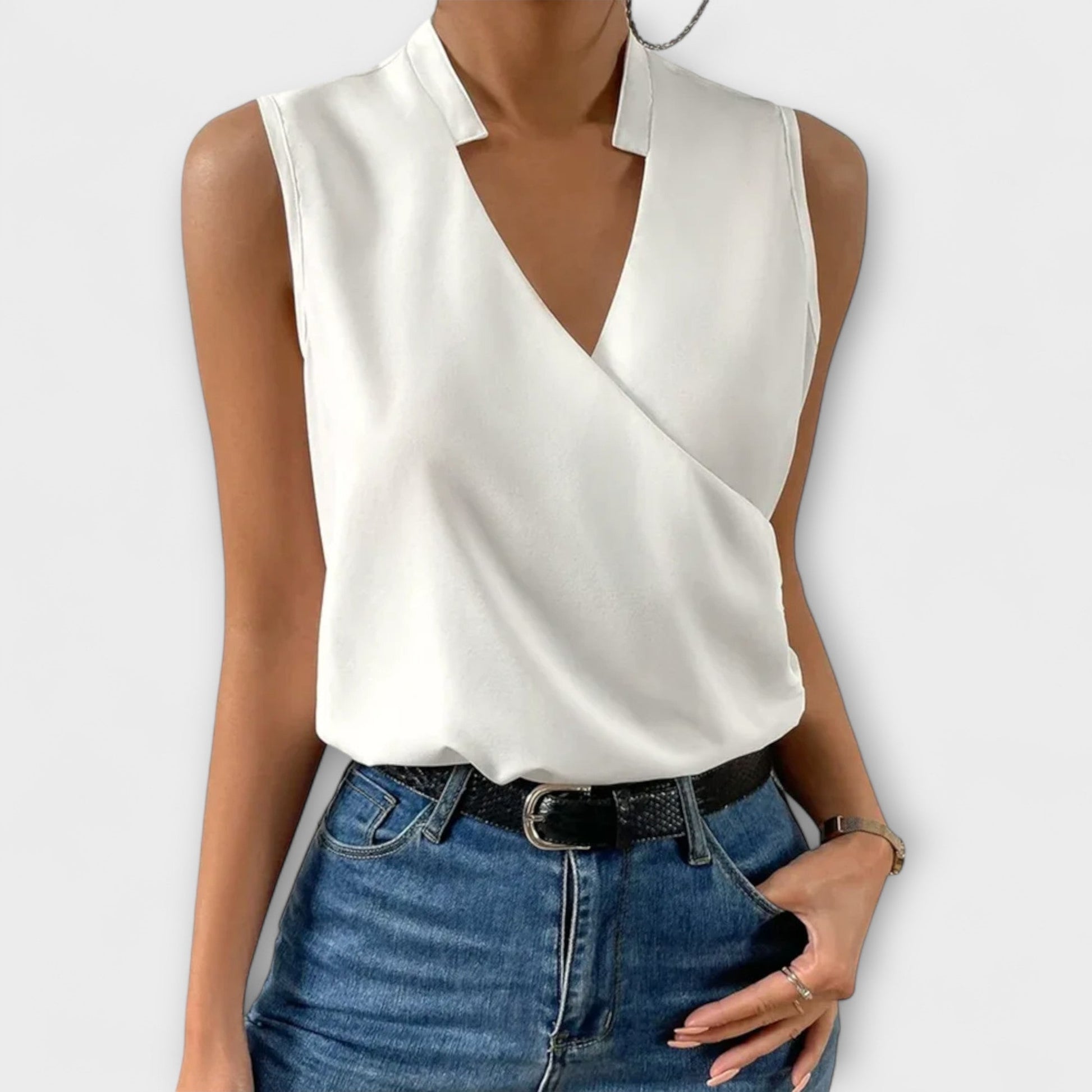 Women's V-Neck Wrap Sleeveless Blouse - Vonnera