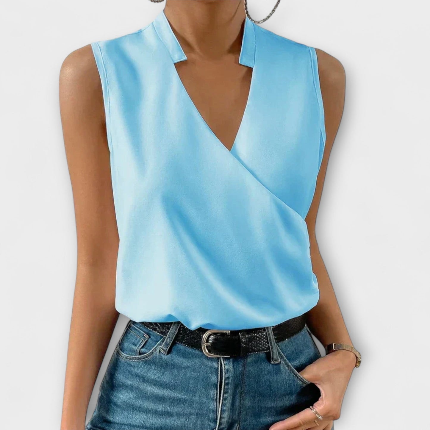 Women's V-Neck Wrap Sleeveless Blouse