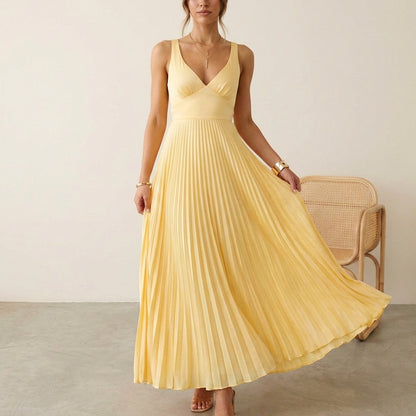 Eileen Women's Satin Sleeveless Maxi Dress Pleated Skirt - Vonnera