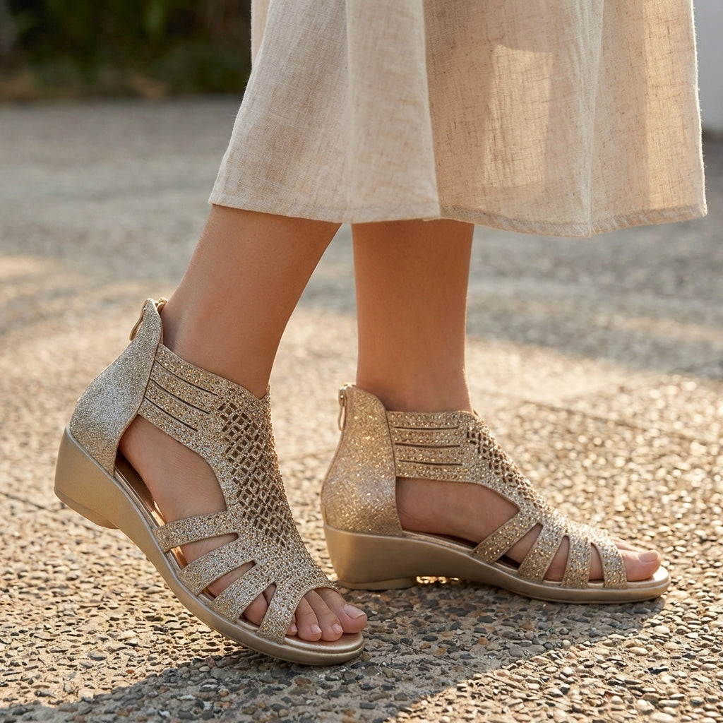 Women's Cut-Out Wedge Sandals Back Zipper