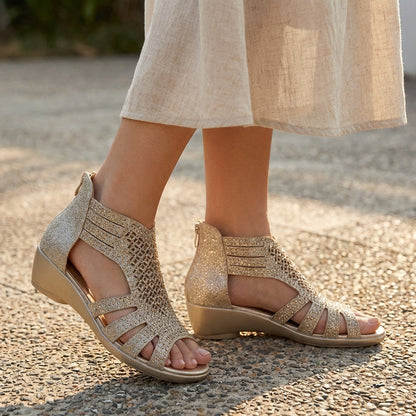 Women's Cut-Out Wedge Sandals Back Zipper