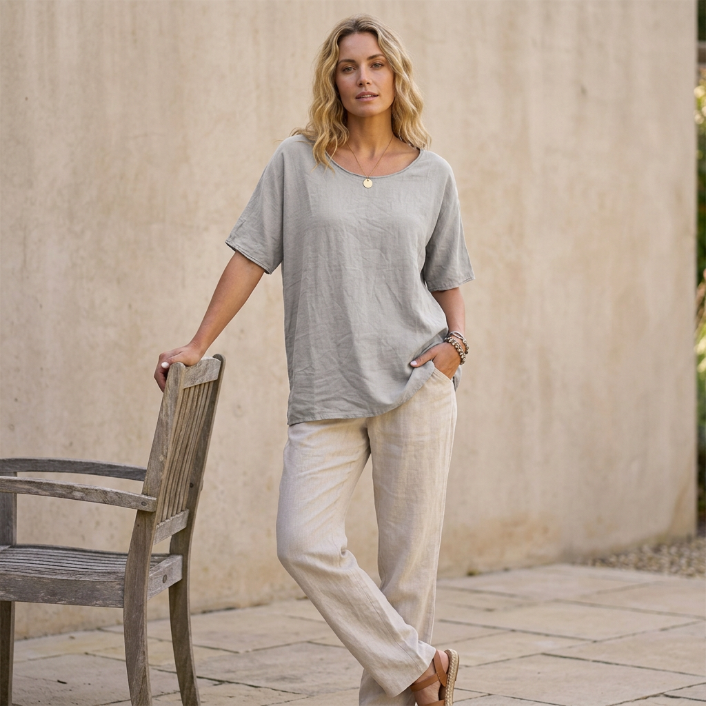 Relaxed Fit Scoop Neck T-Shirt Curved Hem