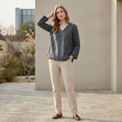 Women's Relaxed Fit Crosswrap V-Neck Blouse