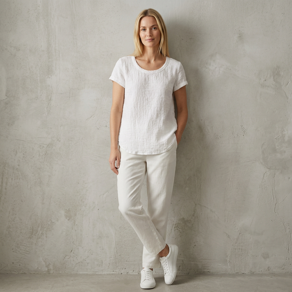 Relaxed Fit T-Shirt Cuffed Sleeves Rounded Hem