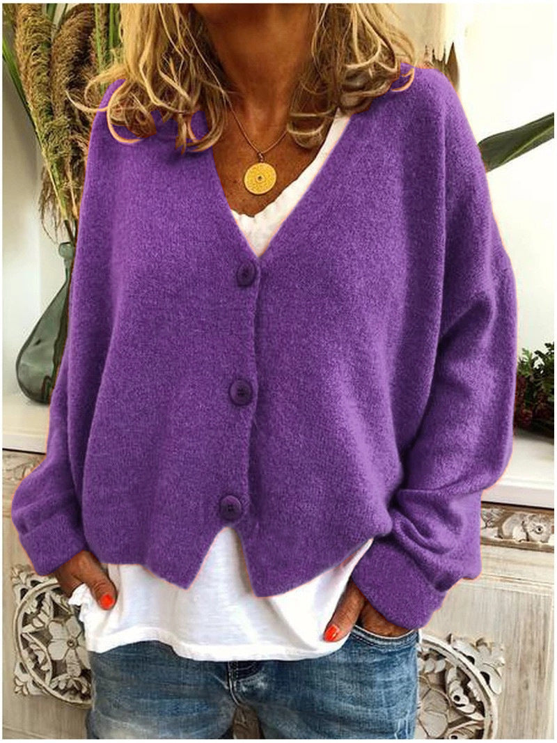 Women's V-Neck Cardigan Relaxed Fit