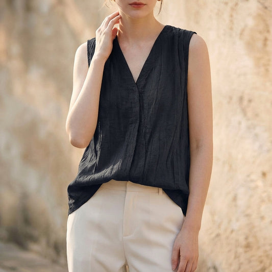 Women's V-Neck Sleeveless Crinkle Texture - Vonnera
