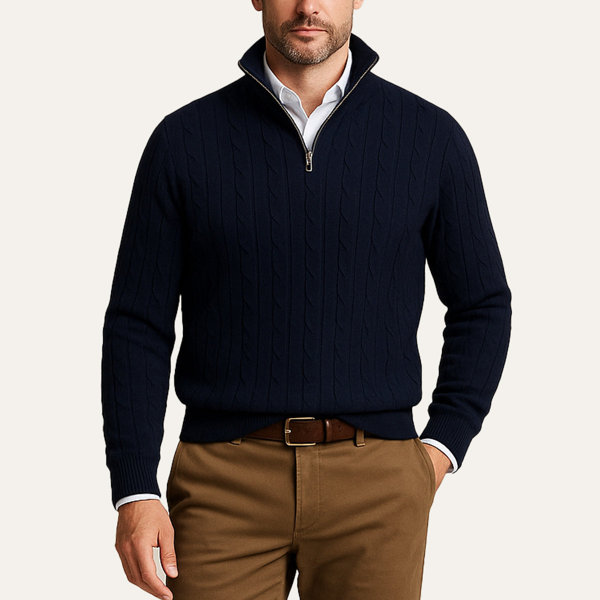 Men's Cable Knit Zipper Sweater