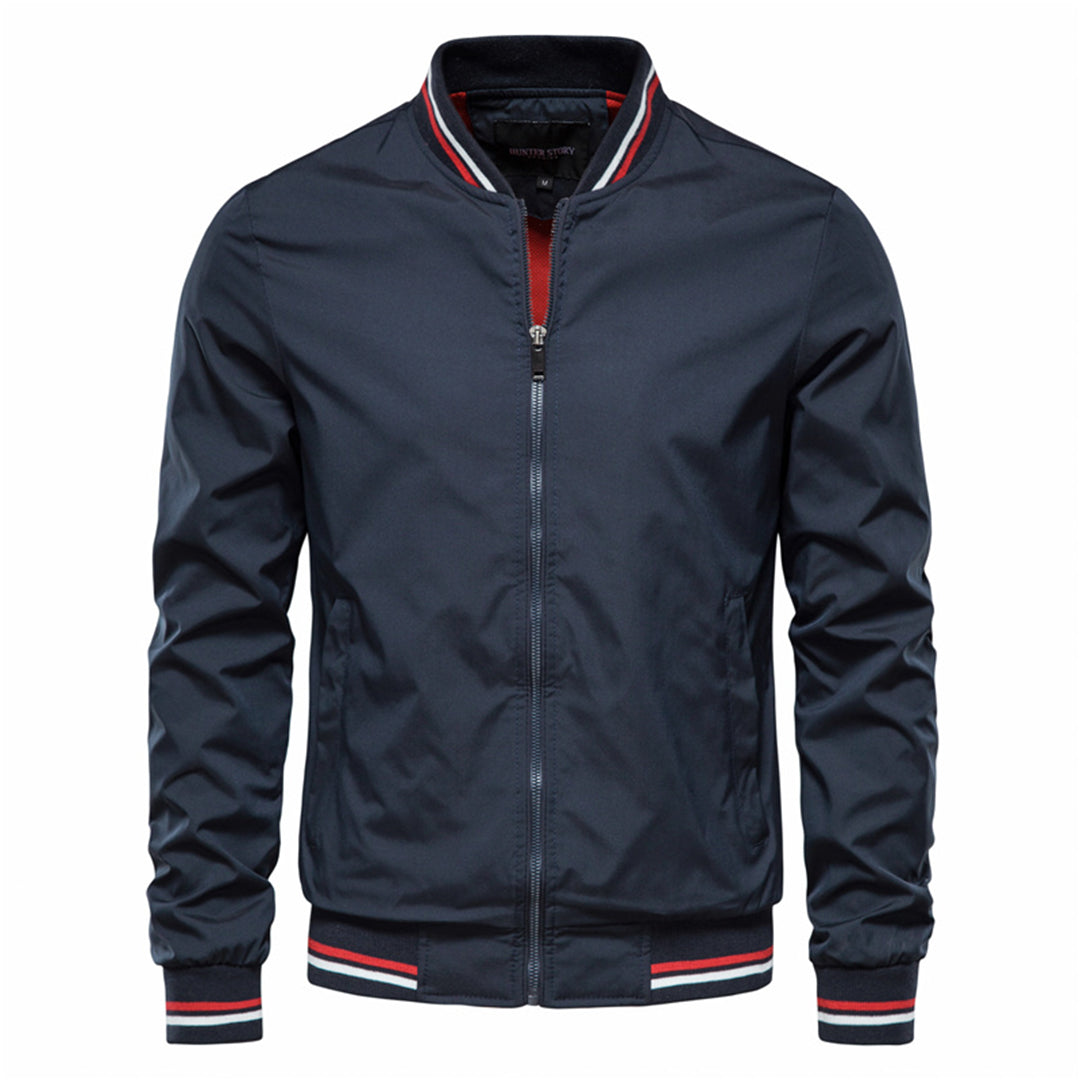 Men's Zip-Up Bomber Jacket Ribbed Collar