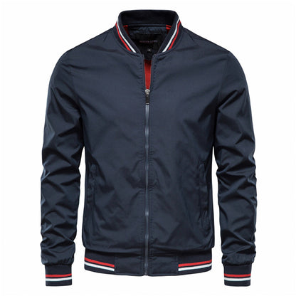 Men's Zip-Up Bomber Jacket Ribbed Collar