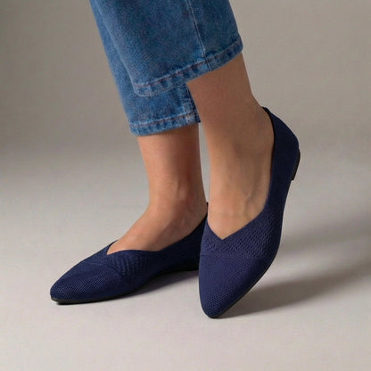 Women's Pointed Toe Knit Slip-On Flats Textured Vamp