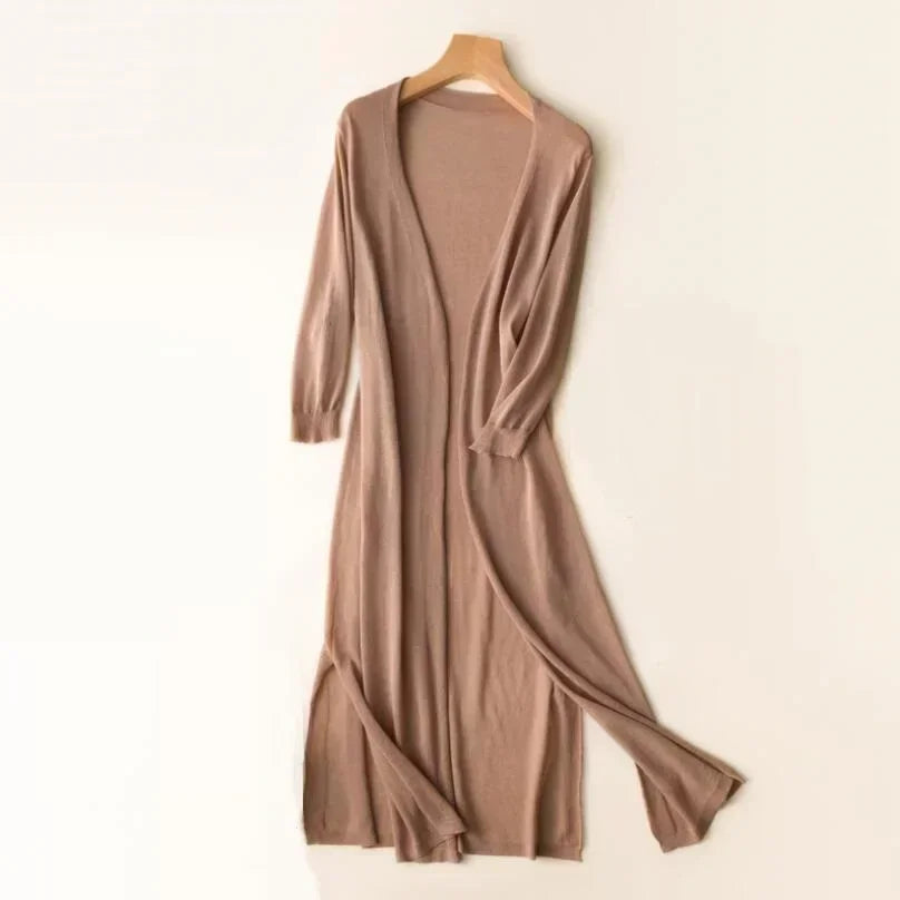 Women's Lightweight Open Front Cardigan Breathable Beige
