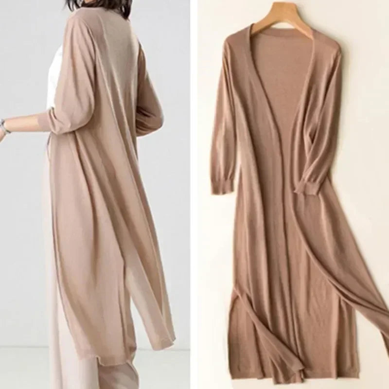 Women's Lightweight Open Front Cardigan Breathable Beige