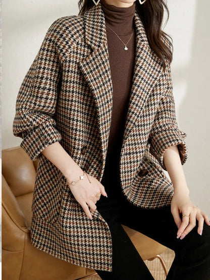 Women's Checked Wool Coat Comfortable Fit - Vonnera