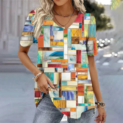 Women's V-Neck T-Shirt Stripe Print