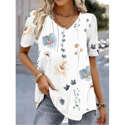 Women's V-Neck T-Shirt Stripe Print