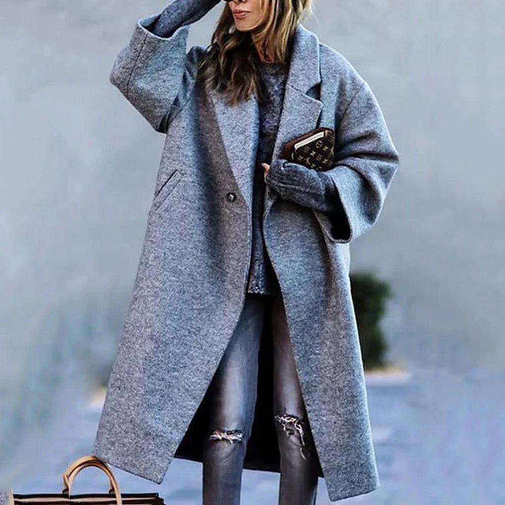 Women's Long Autumn Coat Warm Wool Blend Beige