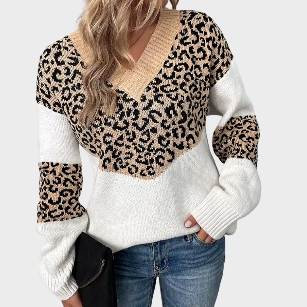 Women's V-Neck Sweater Leopard