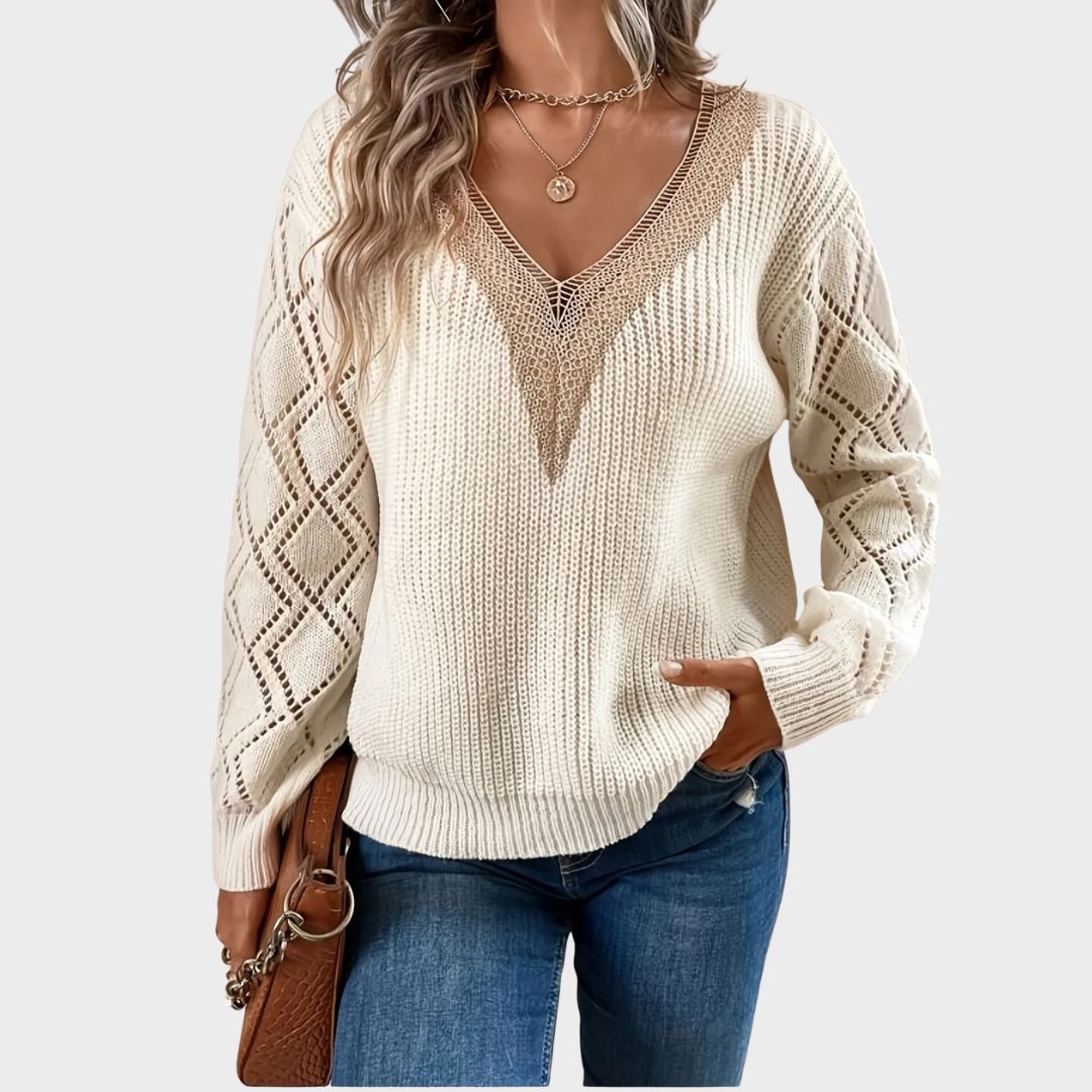 Women's V Neck Sweater Solid Paisley - Vonnera
