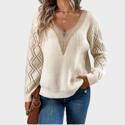 Women's V Neck Sweater Solid Paisley - Vonnera