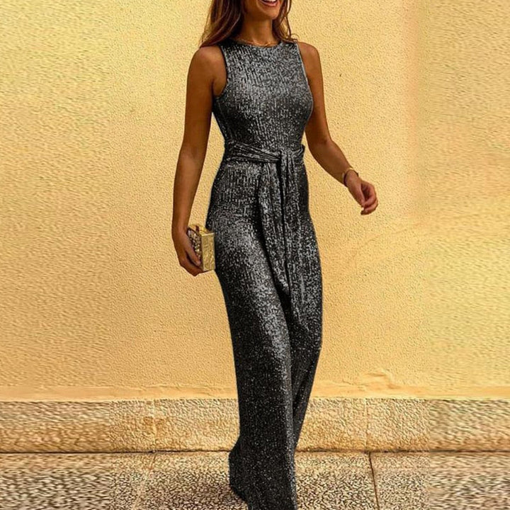 Women's Shiny Jumpsuit Sequin Metallic Silver