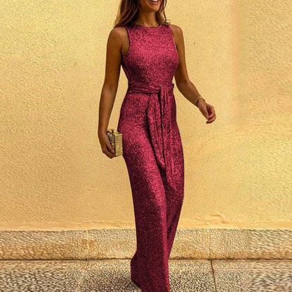 Women's Shiny Jumpsuit Sequin Metallic Silver