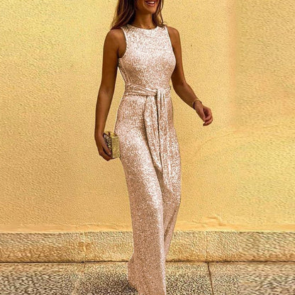 Women's Shiny Jumpsuit Sequin Metallic Silver
