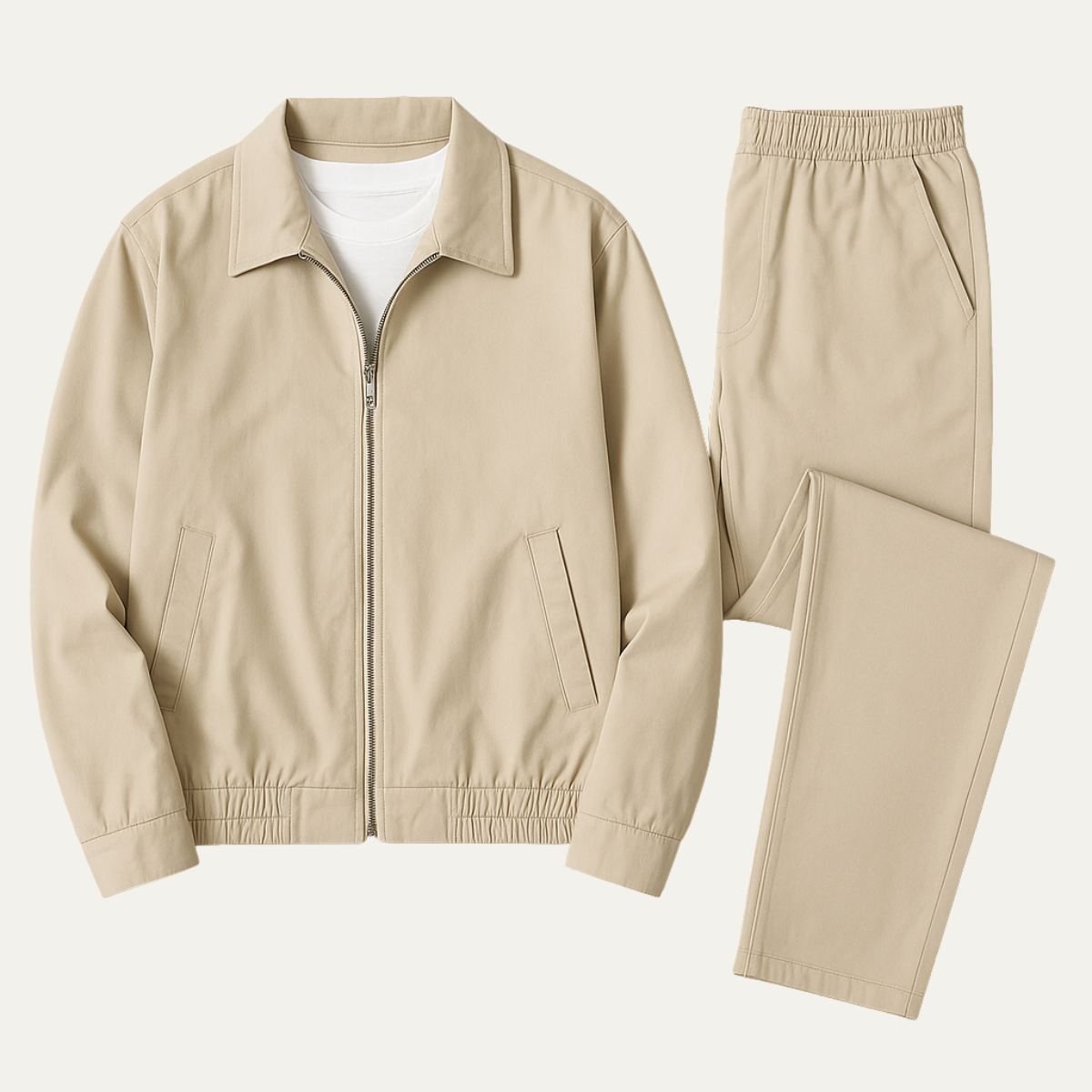Men's Cotton Jacket Pants Set Lightweight Apricot - Vonnera