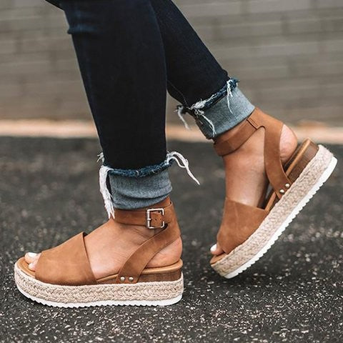 Women's Jute Wedge Sandals Platform Shoes - Vonnera