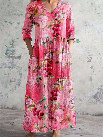 Women's V Neck Floral Midi Dress
