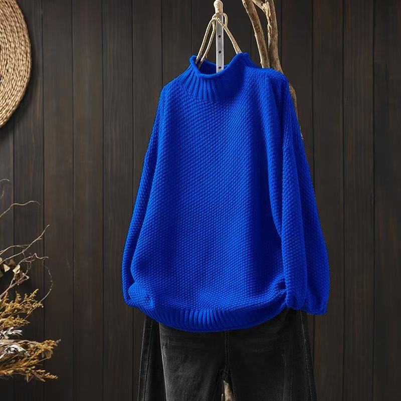 Women's Oversized Waffle Knit Sweater Mock Neck