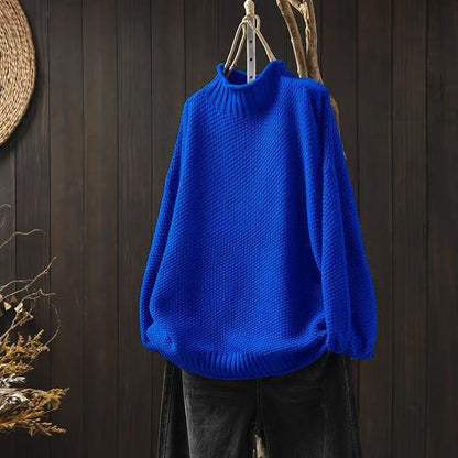 Women's Oversized Waffle Knit Sweater Mock Neck