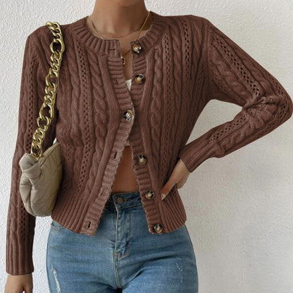 Women's Cable Knit Cardigan Slim Fit Button Front