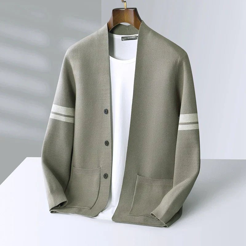 Men's Button Front Cardigan Stripe Detail