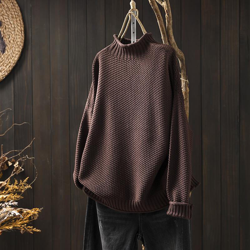 Women's Oversized Waffle Knit Sweater Mock Neck