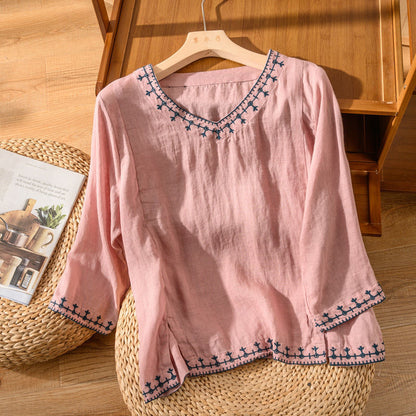 Women V-Neck Blouse Patterned
