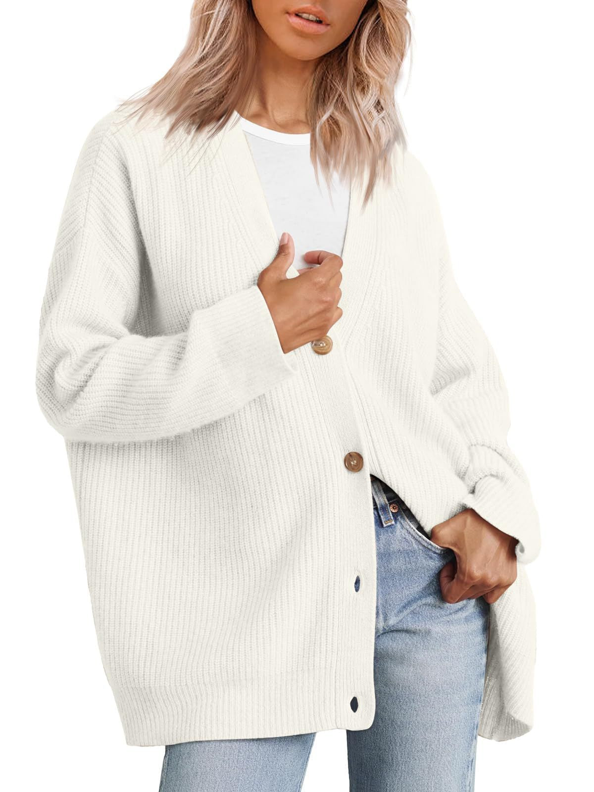 Women's Striped Knit Cardigan Sweater Relaxed Fit Button Front