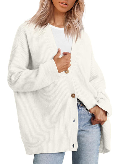 Women's Striped Knit Cardigan Sweater Relaxed Fit Button Front