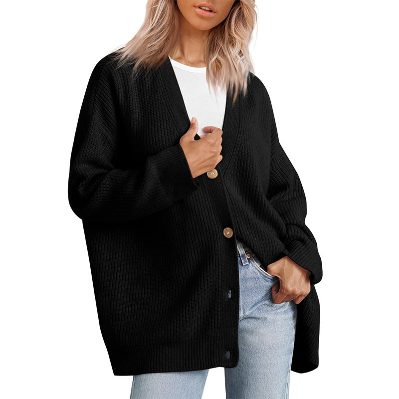 Women's Striped Knit Cardigan Sweater Relaxed Fit Button Front