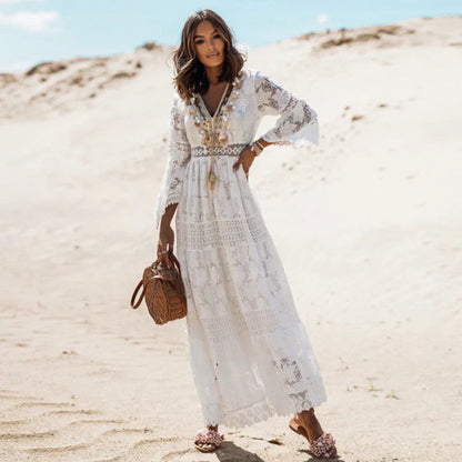 Women's Boho Maxi Dress Long Sleeves