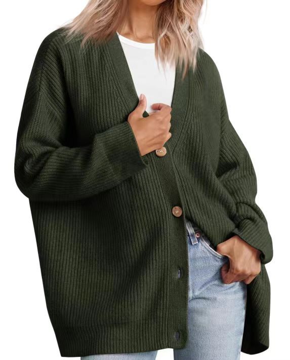 Women's Striped Knit Cardigan Sweater Relaxed Fit Button Front